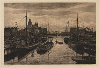 KG 20073
<br/>
Prins Hendrikkade vanaf de Oosterdokskade met Centraal Station te Amsterdam (II)
<br/>
<em>Dingemans, Waalko Jans (1873-1925)</em>